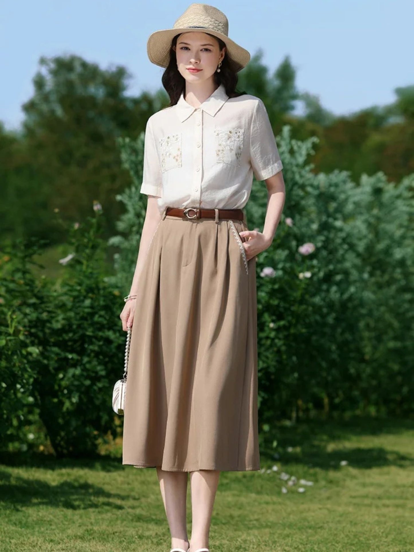 Embroidered Blouse with Floral Motif