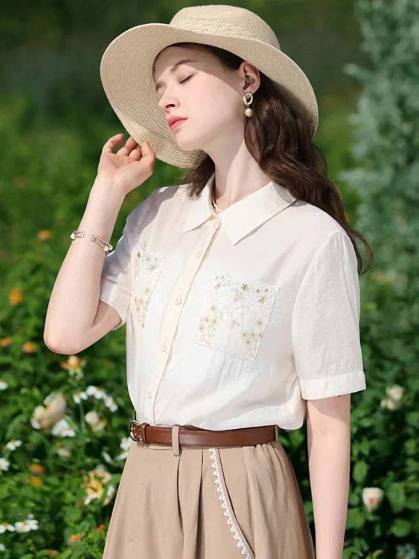 Embroidered Blouse with Floral Motif
