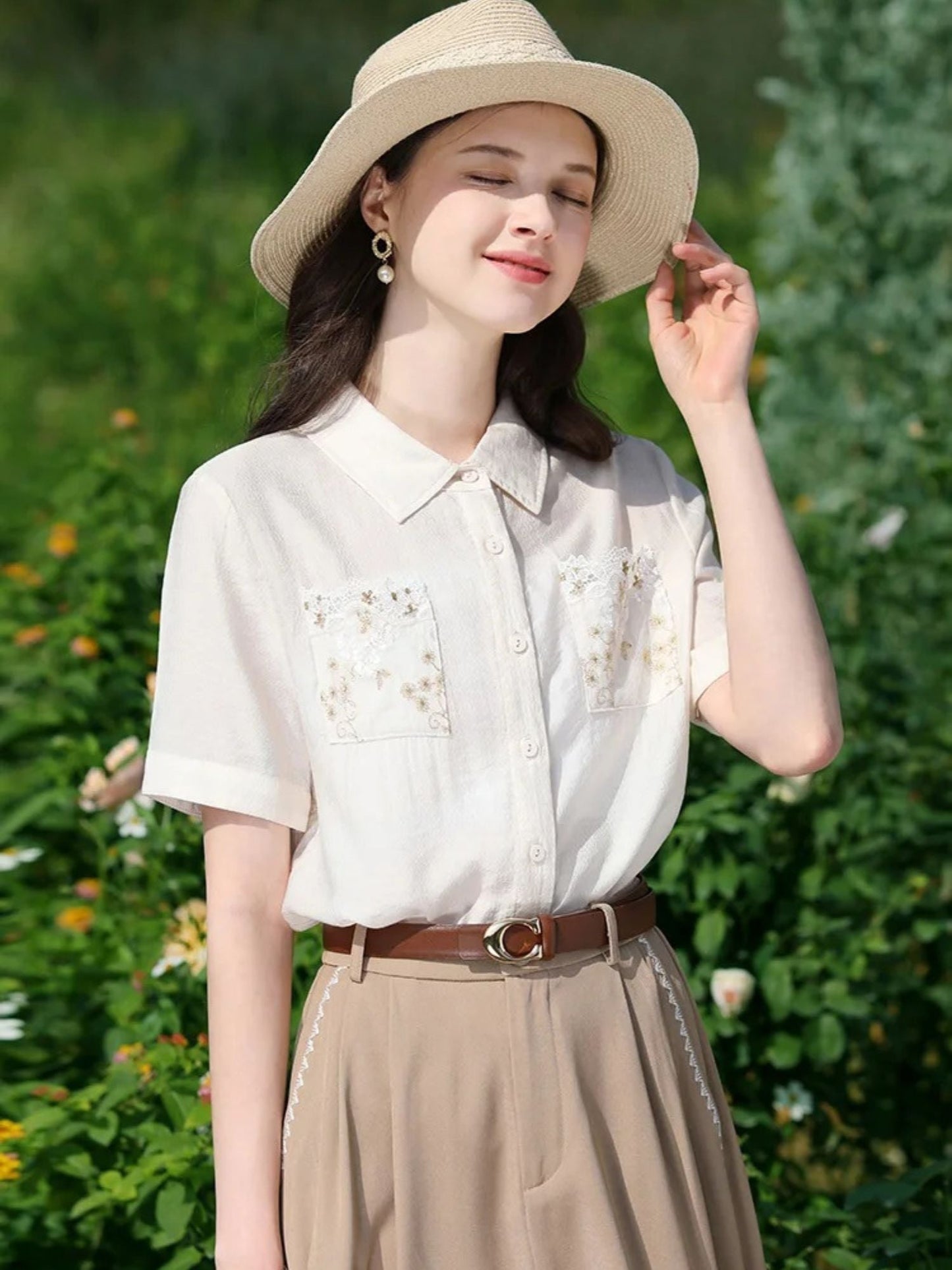 Embroidered Blouse with Floral Motif