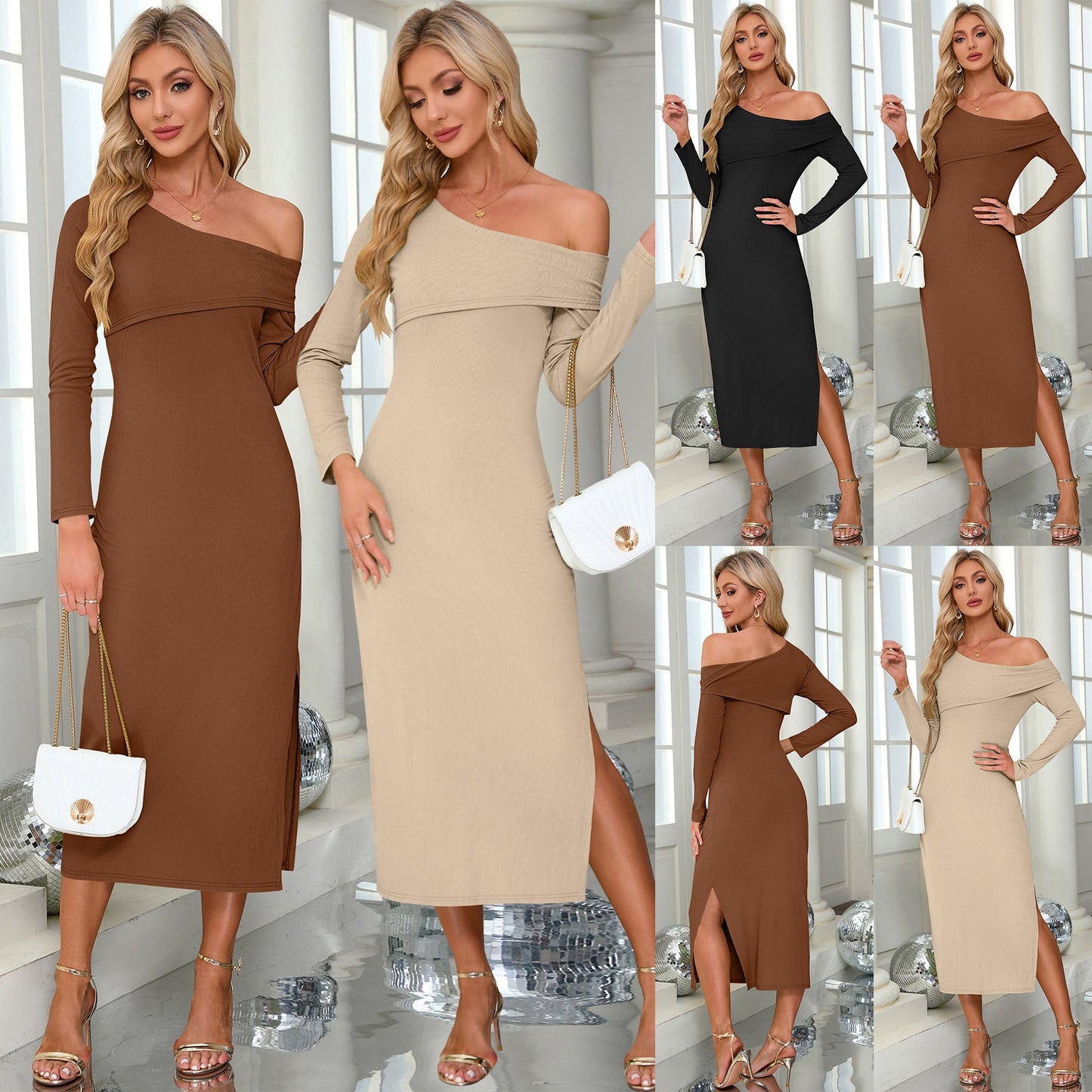 Women's Elegant One-Shoulder Dress with Side Slit and Figure-Hugging Cut Caliora