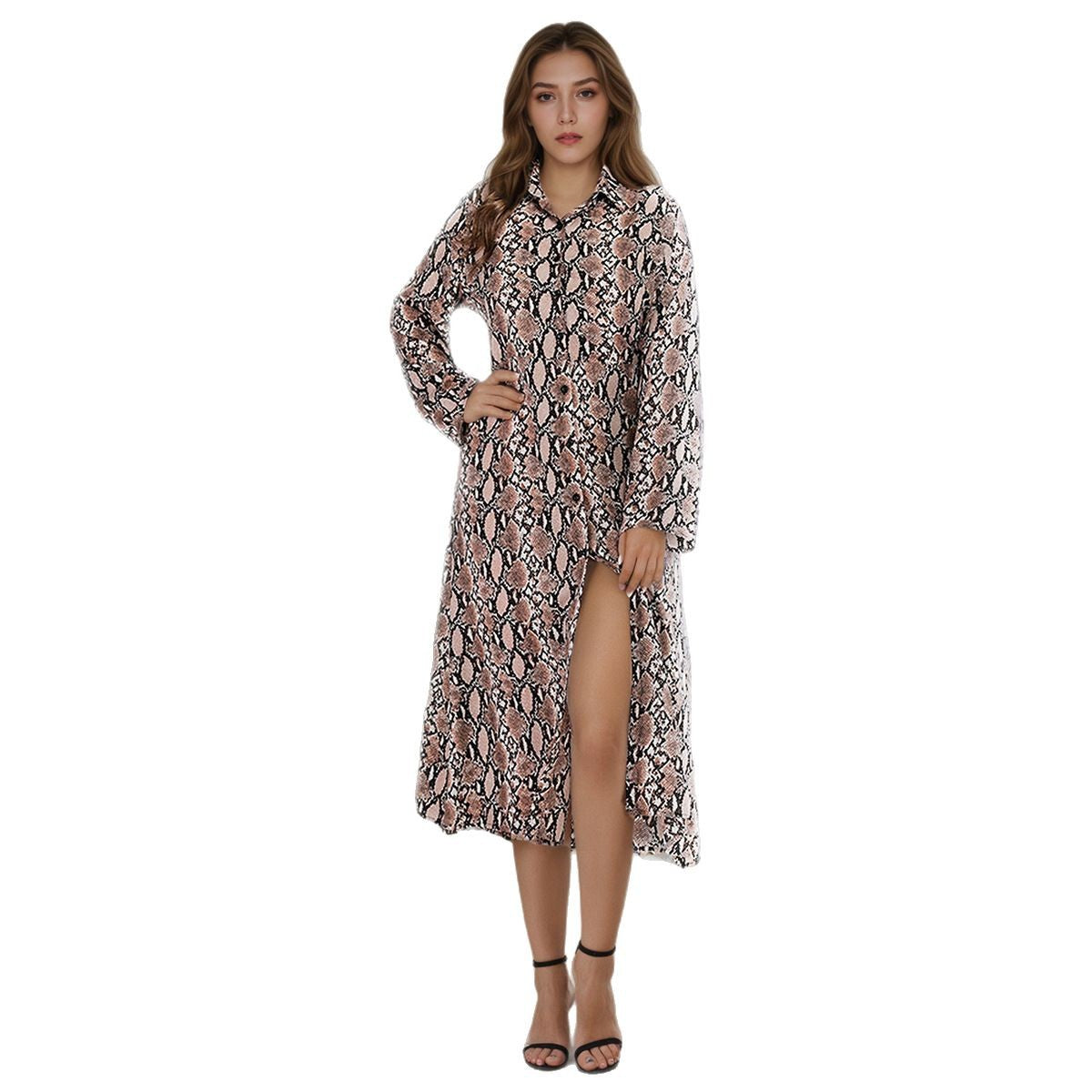 Women’s sheath dress with snake motif and long sleeve Caloria