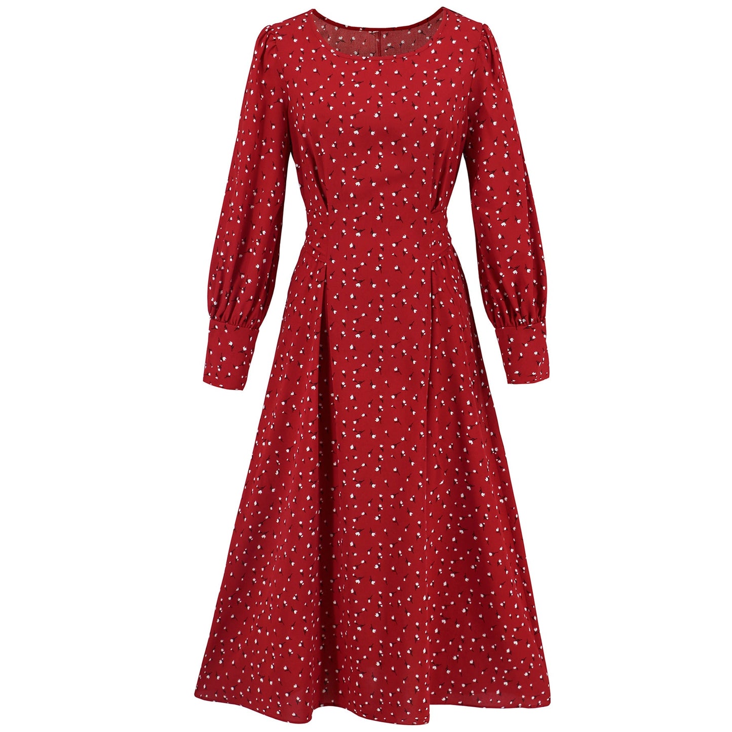 Women's Midi Dress with Puff Sleeves and Polka Dots Caliora
