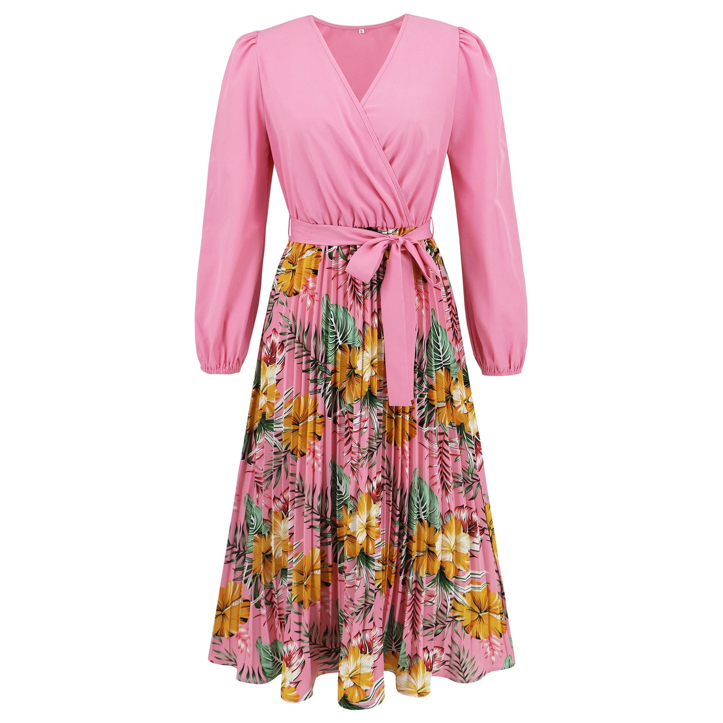Women's wrap dress with floral pattern and long sleeves Caliora