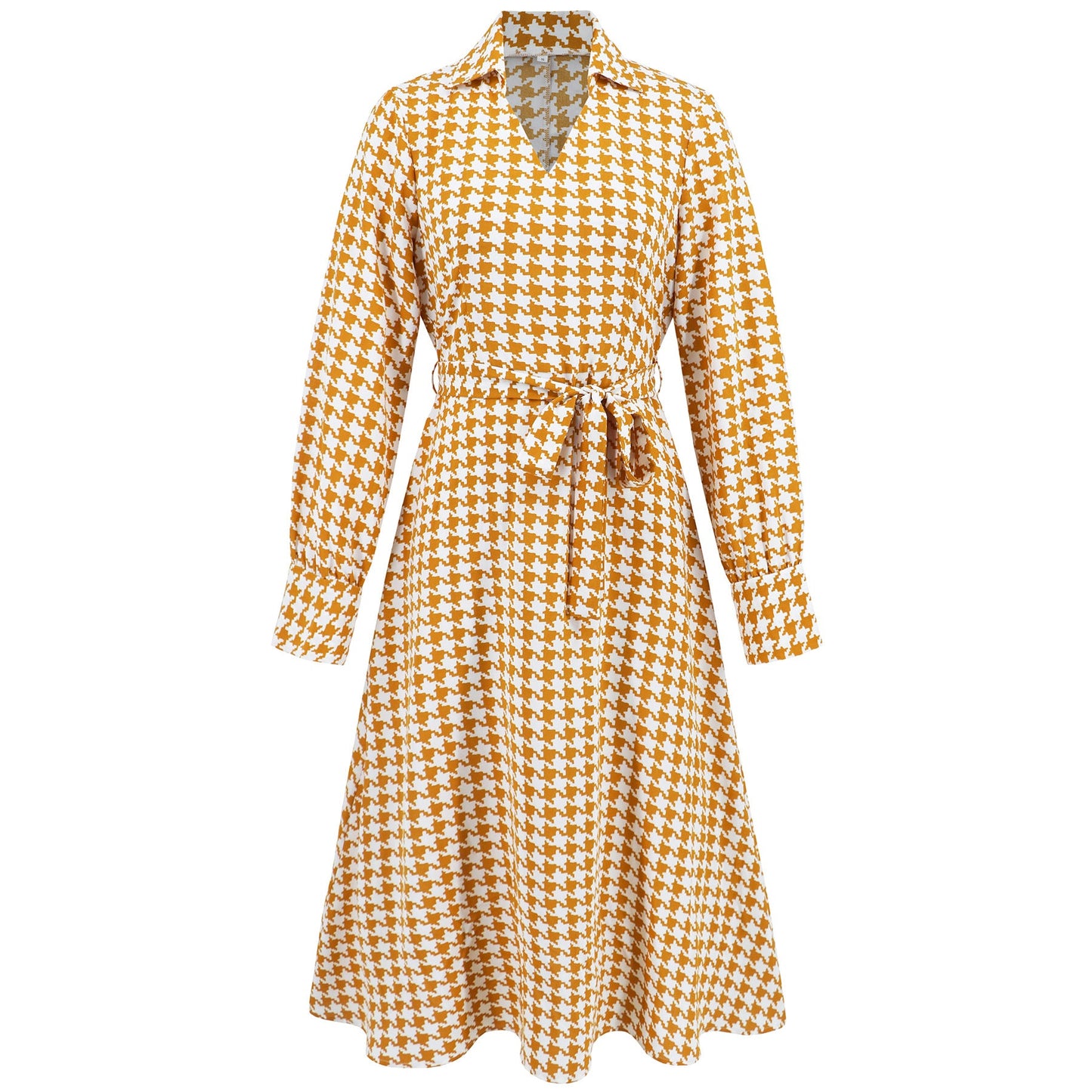Women’s shirt dress with classic houndstooth pattern and waistline Caliora