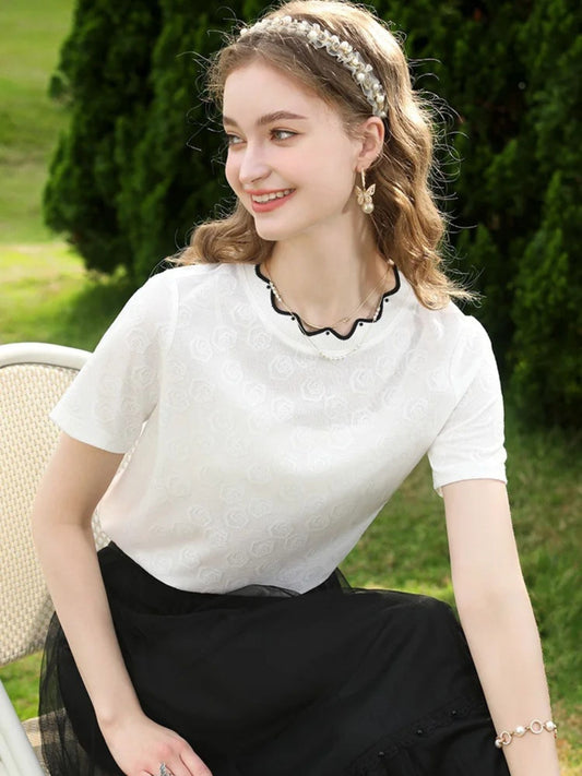 Short-Sleeve Embroidered Lace Blouse