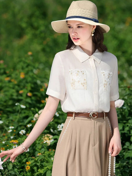 Embroidered Blouse with Floral Motif
