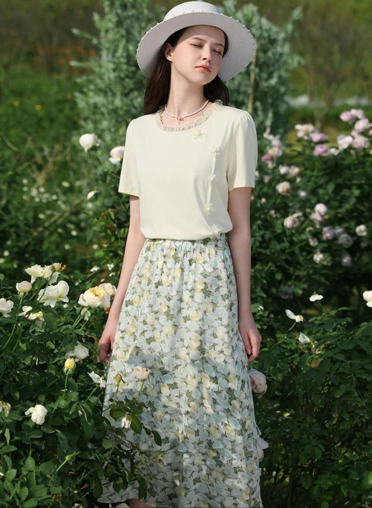 Floral Chiffon Midi Skirt