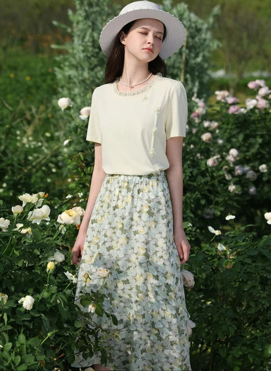 Floral Chiffon Midi Skirt