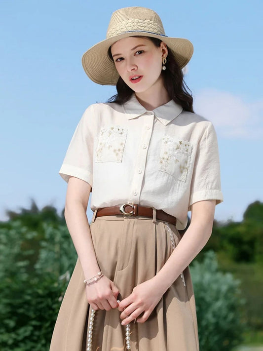 Embroidered Blouse with Floral Motif