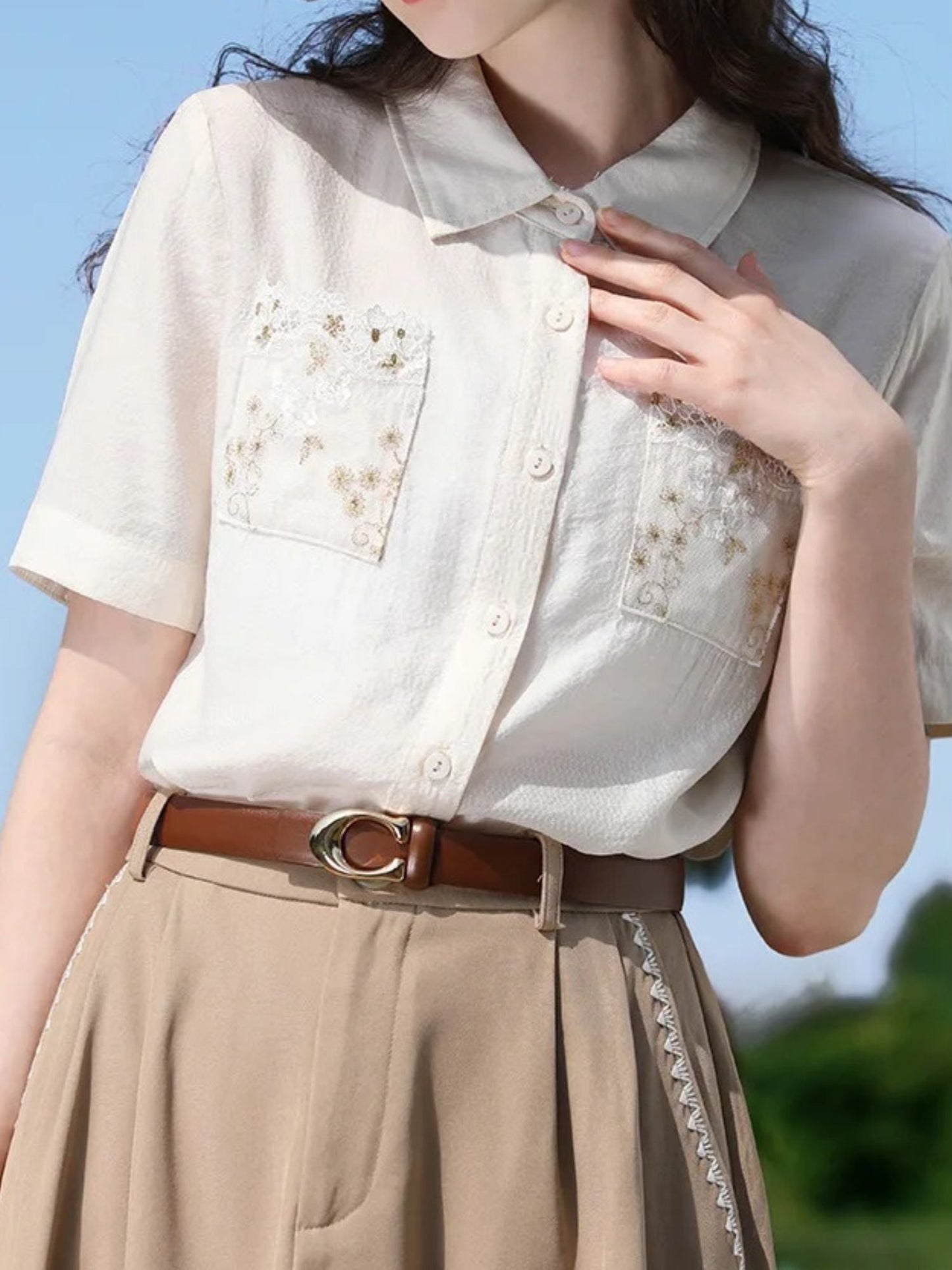 Embroidered Blouse with Floral Motif