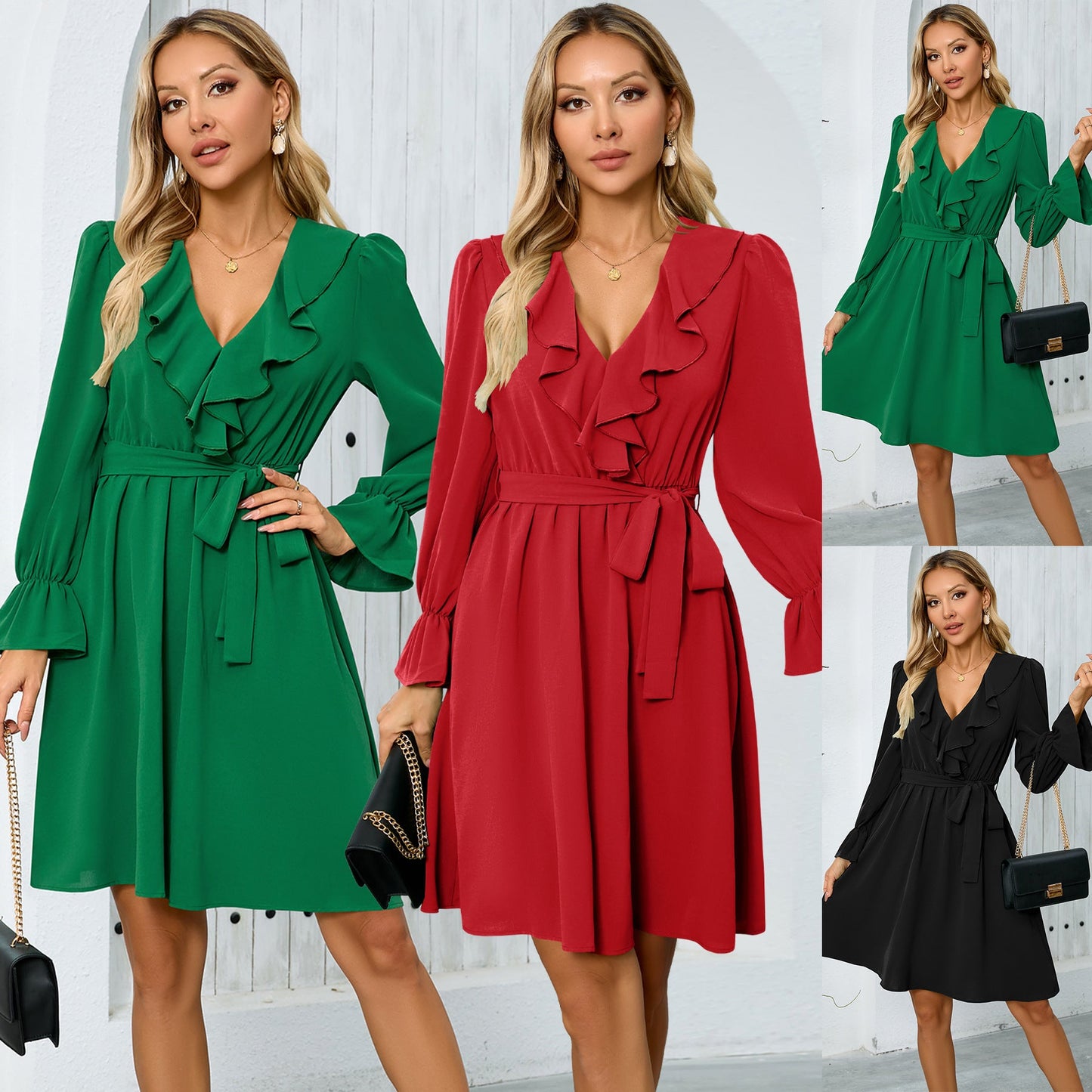 Women's elegant wrap dress with ruffle details Caliora