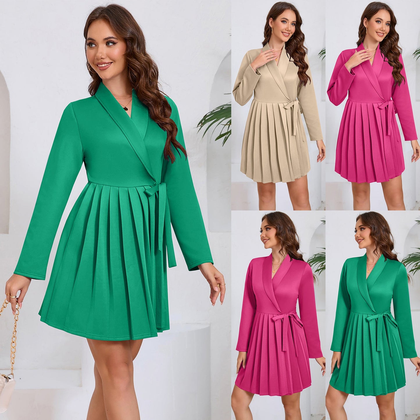 Women's wrap dress with flared skirt and elegant waist tie Caliora