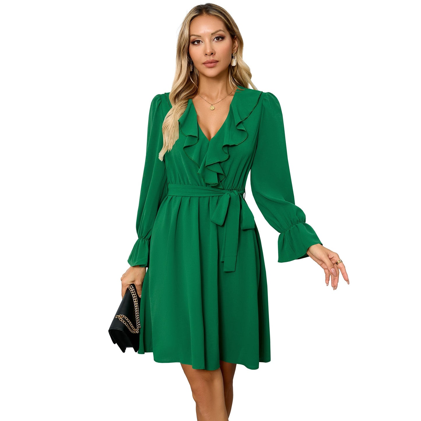 Women's elegant wrap dress with ruffle details Caliora