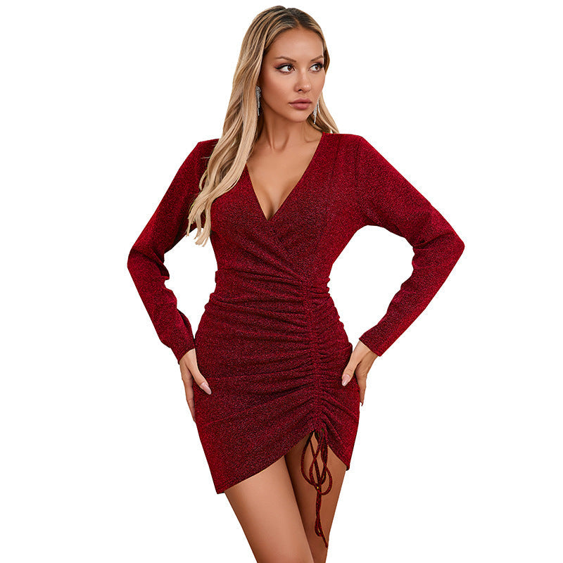 Women's Glamorous Wrap Dress with Long Sleeves Caliora