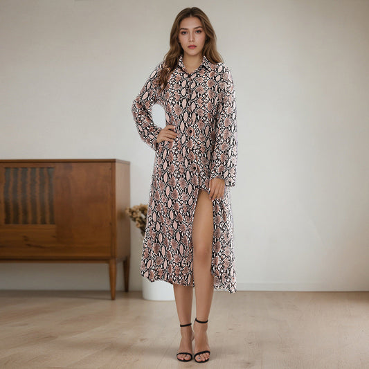 Women’s sheath dress with snake motif and long sleeve Caloria