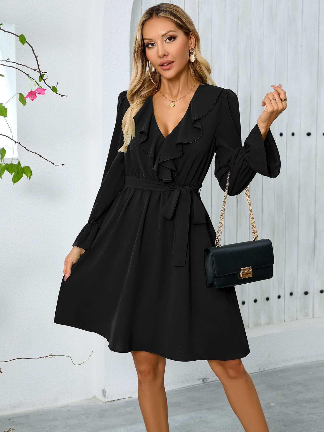 Women's elegant wrap dress with ruffle details Caliora